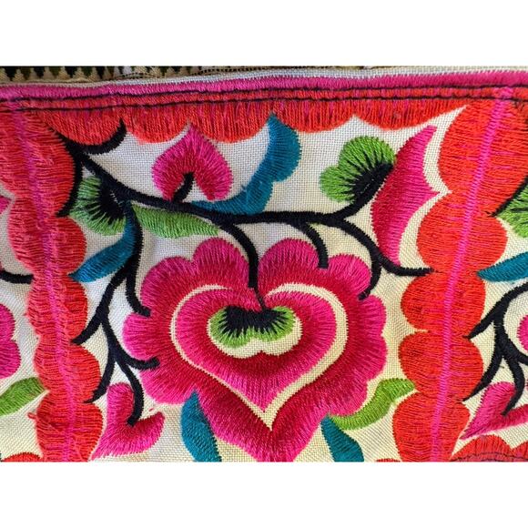 Authentic Vintage Y2K Mexican Floral Embroidered Handmade Shoulder Pom Pom Purse - Picture 10 of 13